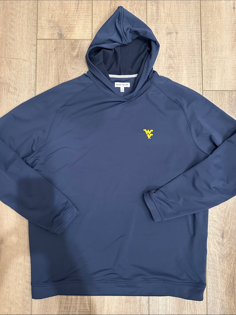 Peter Millar Navy Hooded Pullover with Yellow West Virginia Logo